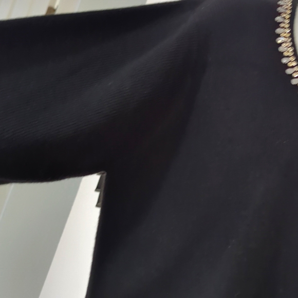 CATHY DANIELS BLACK 3/4 SLEEVE SWEATER WITH RHINESTONE NECKLINE  SZ XL - Picture 3 of 5